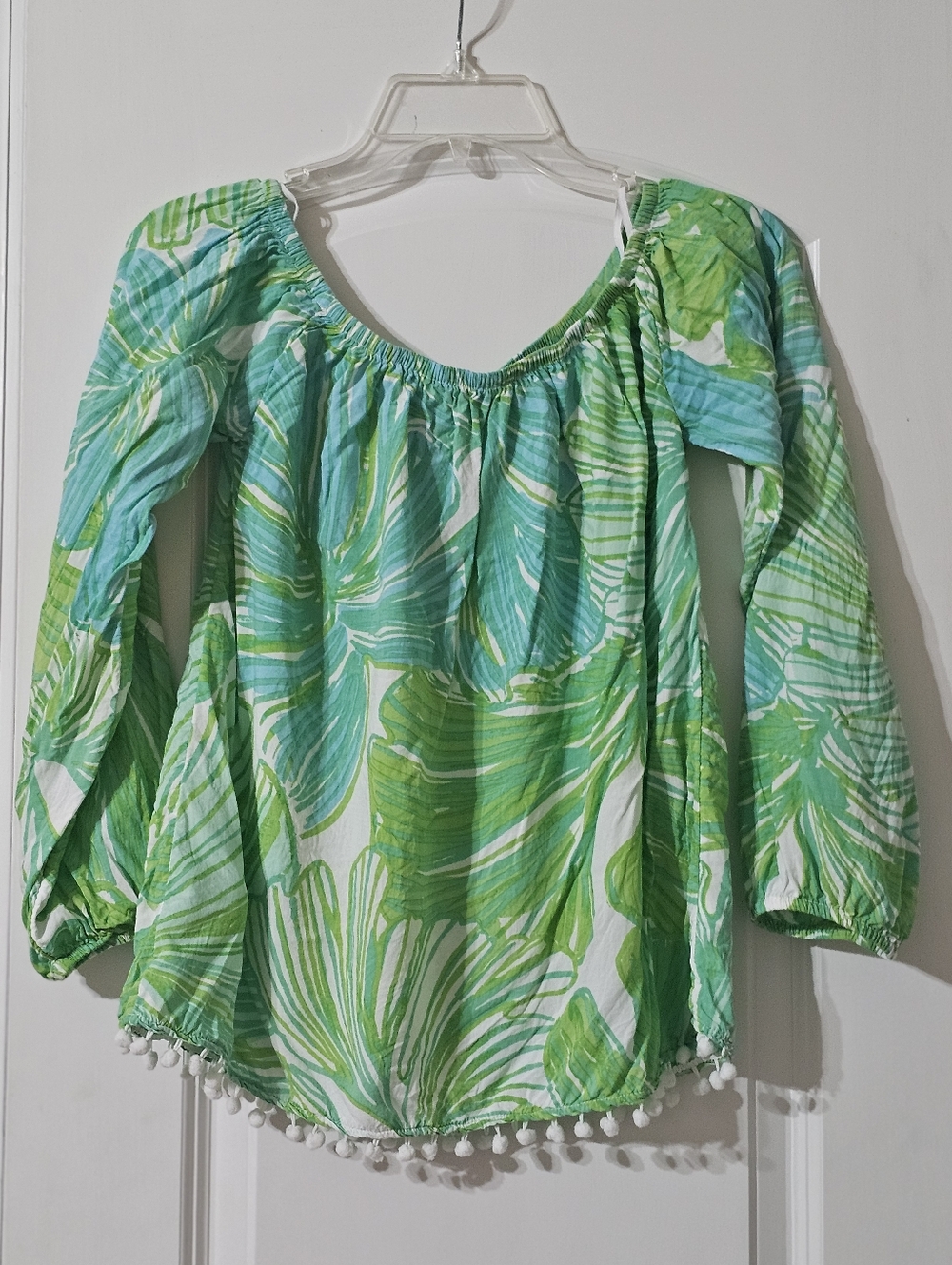 Lilly Pulitzer Green & Aqua Leaf-Print Off-Shoulder Top